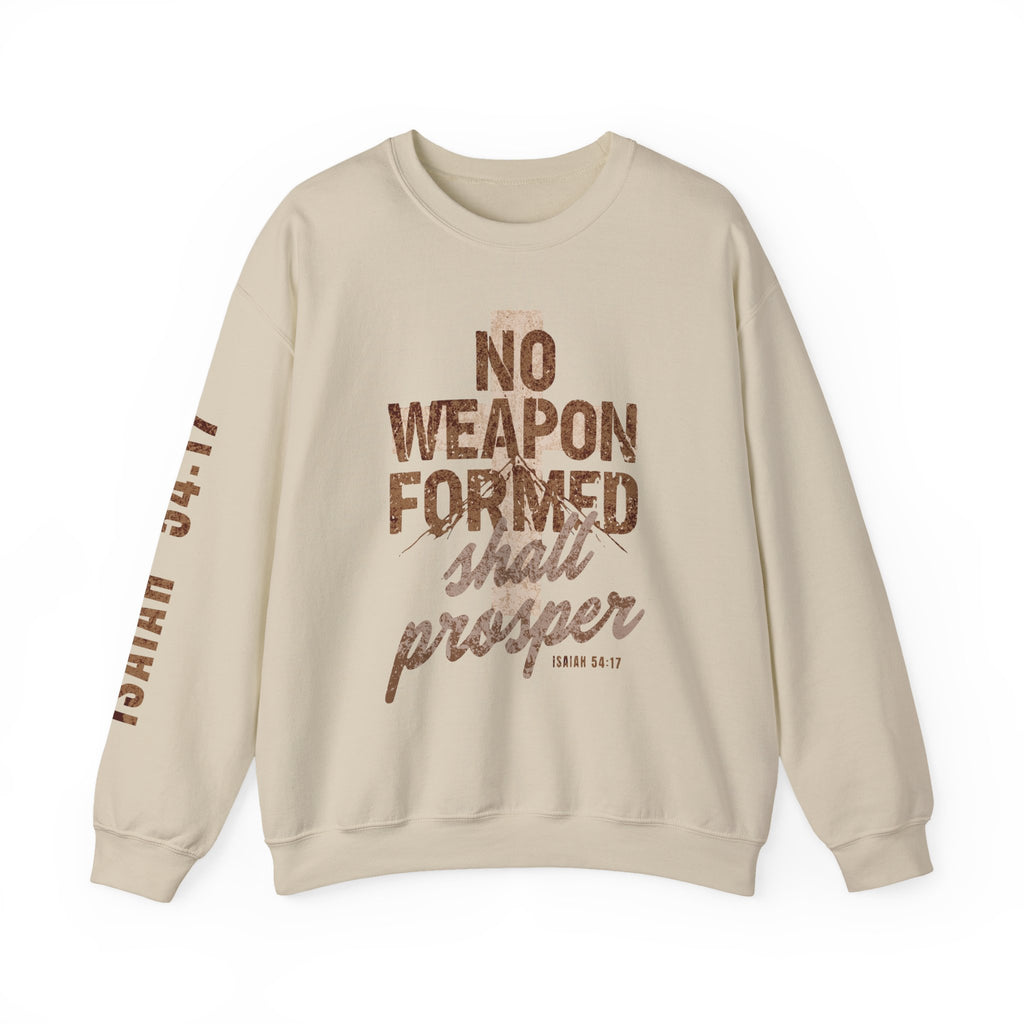 Crewneck Sweatshirt — "No Weapon Formed Shall Prosper" Christian Inspirational Pullover