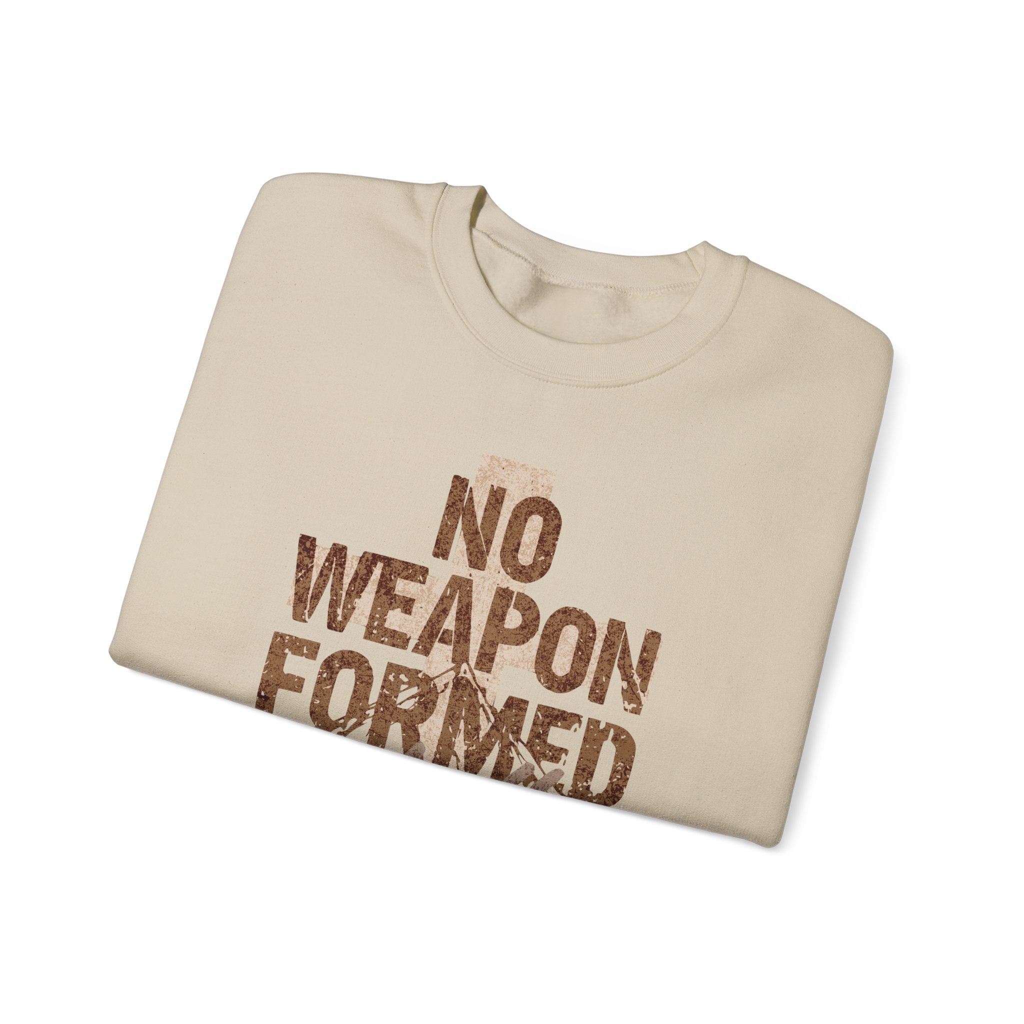Crewneck Sweatshirt — "No Weapon Formed Shall Prosper" Christian Inspirational Pullover