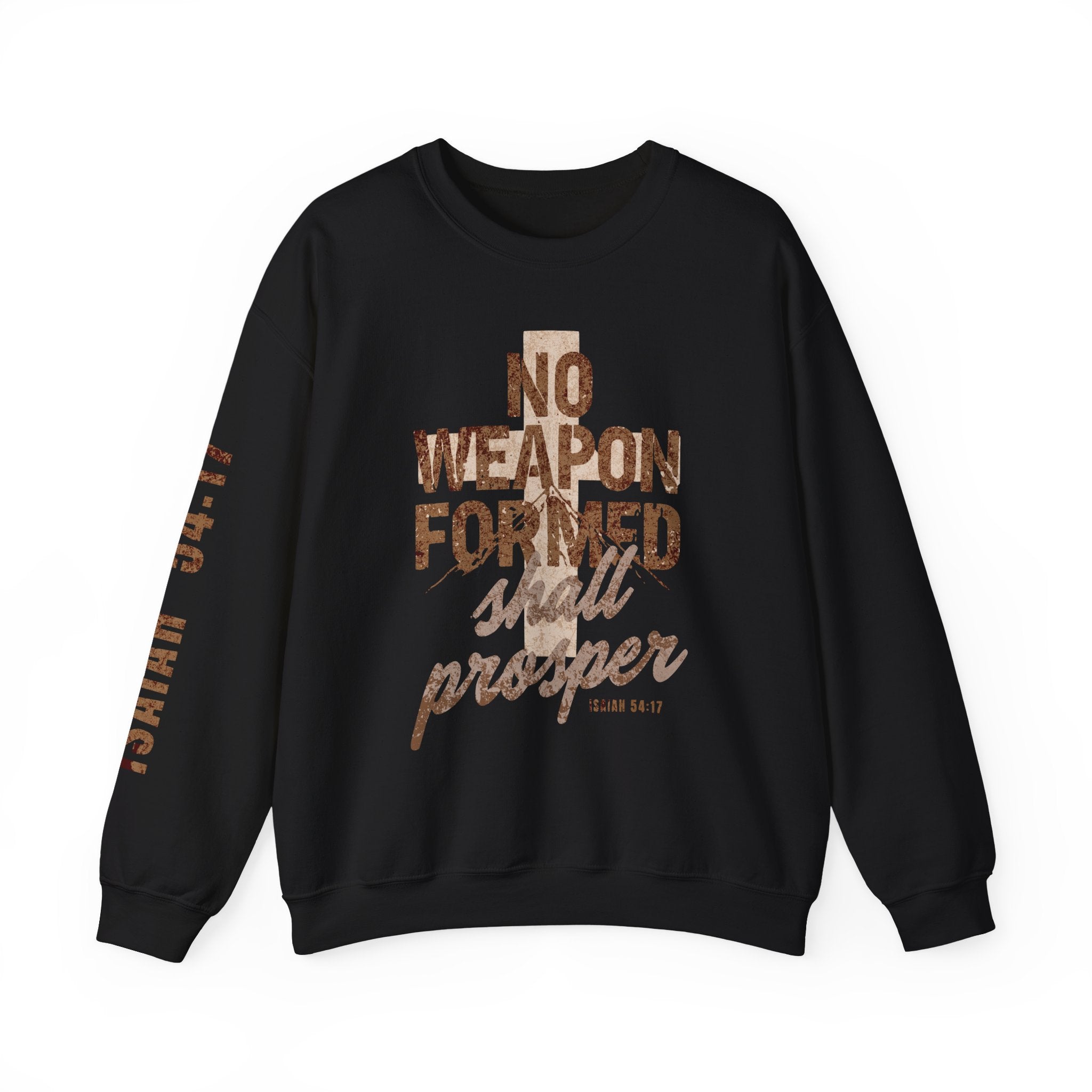 Crewneck Sweatshirt — "No Weapon Formed Shall Prosper" Christian Inspirational Pullover