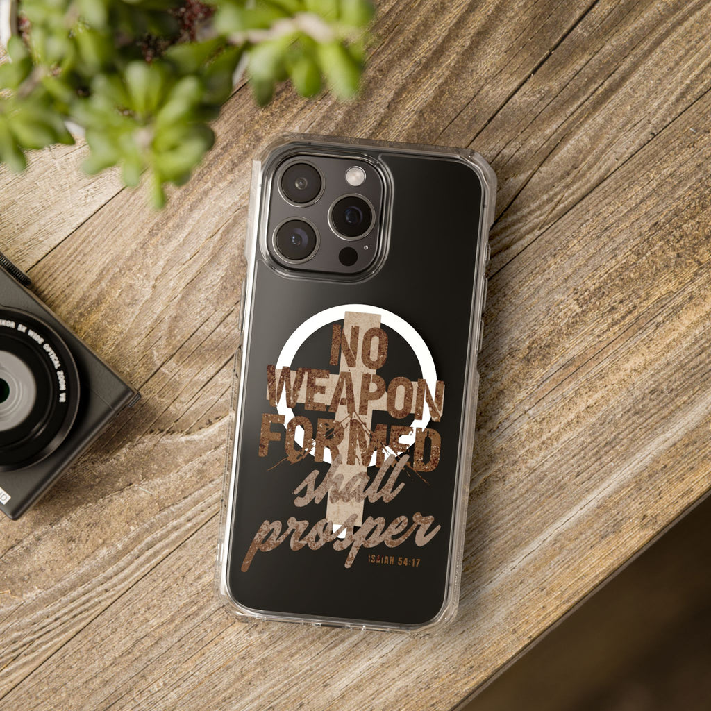Magnetic Clear Phone Case — "No Weapon Formed Shall Prosper"