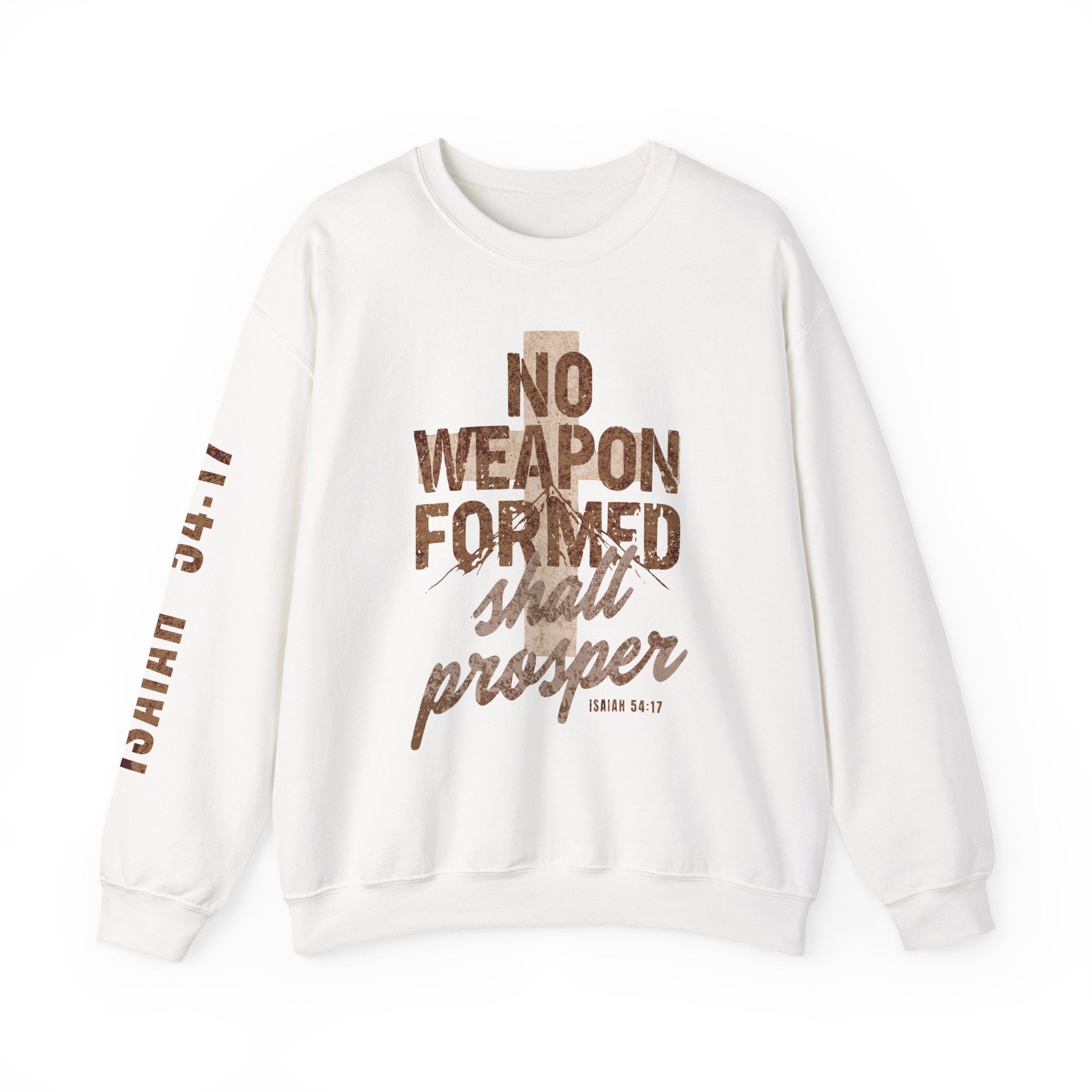 Crewneck Sweatshirt — "No Weapon Formed Shall Prosper" Christian Inspirational Pullover