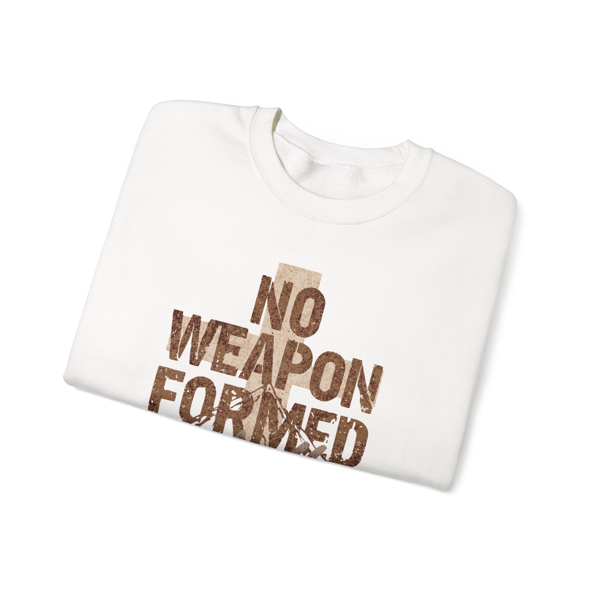 Crewneck Sweatshirt — "No Weapon Formed Shall Prosper" Christian Inspirational Pullover
